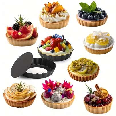 10cm Detachable Bottom Round Baking Pan Set, Heavy Duty Carbon Steel Non-Stick Tiered Baking Tray, Wavy Edge Design Suitable For Pies, Cream Cakes, Mousse, Suitable For Home And Commercial Ovens