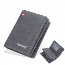 Baellerry Men's Short Wallet, European And American Retro Style, Multiple Card Slots, Vertical Design, Zippered Coin Purse Men - Blue - View 6