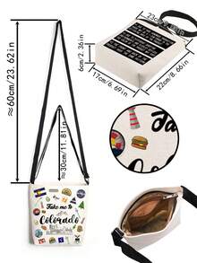 Take Me To Themed Graphic Crossbody Bag, Unisex Reusable Shoulder Messenger Bag, Casual Versatile Courier Bag With Colorado, Connecticut, Michigan, Montana, New Mexico, Tennessee State Prints, Convenient Travel Themed Gift For US State Enthusiasts - Multicolor - View 15