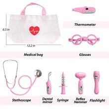 Doctor Kit 8 Pieces Toddlers Doctor Playset With Medical Storage Bag And Real Stethoscope Pretend Play Doctor Toys Birthday Gift For Boys Girls Aged 3 4 5 6 PinkFull Of Fun - 粉色 - 查看 6