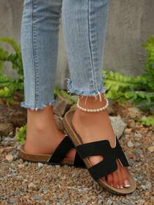 New Fashion Single Buckle White Women Flat Mule Sandals,Spring Summer Outfits - Black - View 7