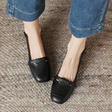 Zapatos de Mujer Versátiles de Suela Suave Cómodos Casuales Transpirables Adelgazantes Zapatos de Tacón Grueso Mary Jane de Cuero Primavera 2025 - Negro - Ver 2