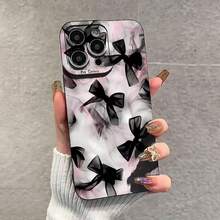 Bowknot Pattern Phone Case, Decorative Phone Protector Cover, Phone Accessories Compatible With IPhone 16 15 14 13 12 11 Pro Max - Black - View 2