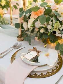 6/24/48pcs Scallop Shape Name Cards With Ribbons, DIY Wedding Table Number Cards With Name Cards And Ribbons, Wedding Party Supplies (Brown) - Brown - View 4