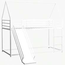Twin Over Twin Bunk Bed With Slide For Children's Bedroom, House-Shaped Bed Frame With Ladder, No Box Spring Required & Easy To Assemble - 白色 - 查看 8