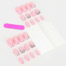 Exquisite Fashion  New Wear Nail Pink French Polka Dot Broken Diamond Cross-Border Explosion Nail Art Piece Finished Product 24 Pieces Fake Nail Sticker - BZ1624 金粉閃光 - 查看 3