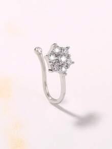 Nooxian 1 pieza Anillo de nariz con flor de circonita micro-incrustada, Pendiente/Clip de nariz de circonita con diseño de rama personalizado para mujeres - Plateado - Ver 4