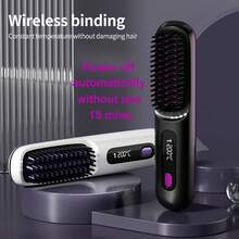 无线便携式直发梳，负离子直发器，适用于直发或微卷发，质地柔软，防烫设计，可连续使用长达30分钟，USB充电式直发梳，3档温度设置，30秒快速加热，2000mAh大容量电池，节日理想礼物，旅行便携，最佳圣诞礼物之选 - 彩色 - 查看 12