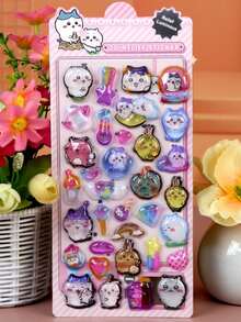 1pc Random Jiikawa Cartoon Cute 3D Relief Stickers, Suitable For Daily Decoration, Phone Case, Party Decoration, Stationery - Multicolor - View 3