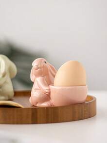 复活节兔子陶瓷蛋杯 | 可爱兔子造型蛋托 | 彩色早餐蛋托，适用于软煮蛋和硬煮蛋 | 厨房配件及复活节礼物，家居餐桌装饰 - 彩色 - 查看 4