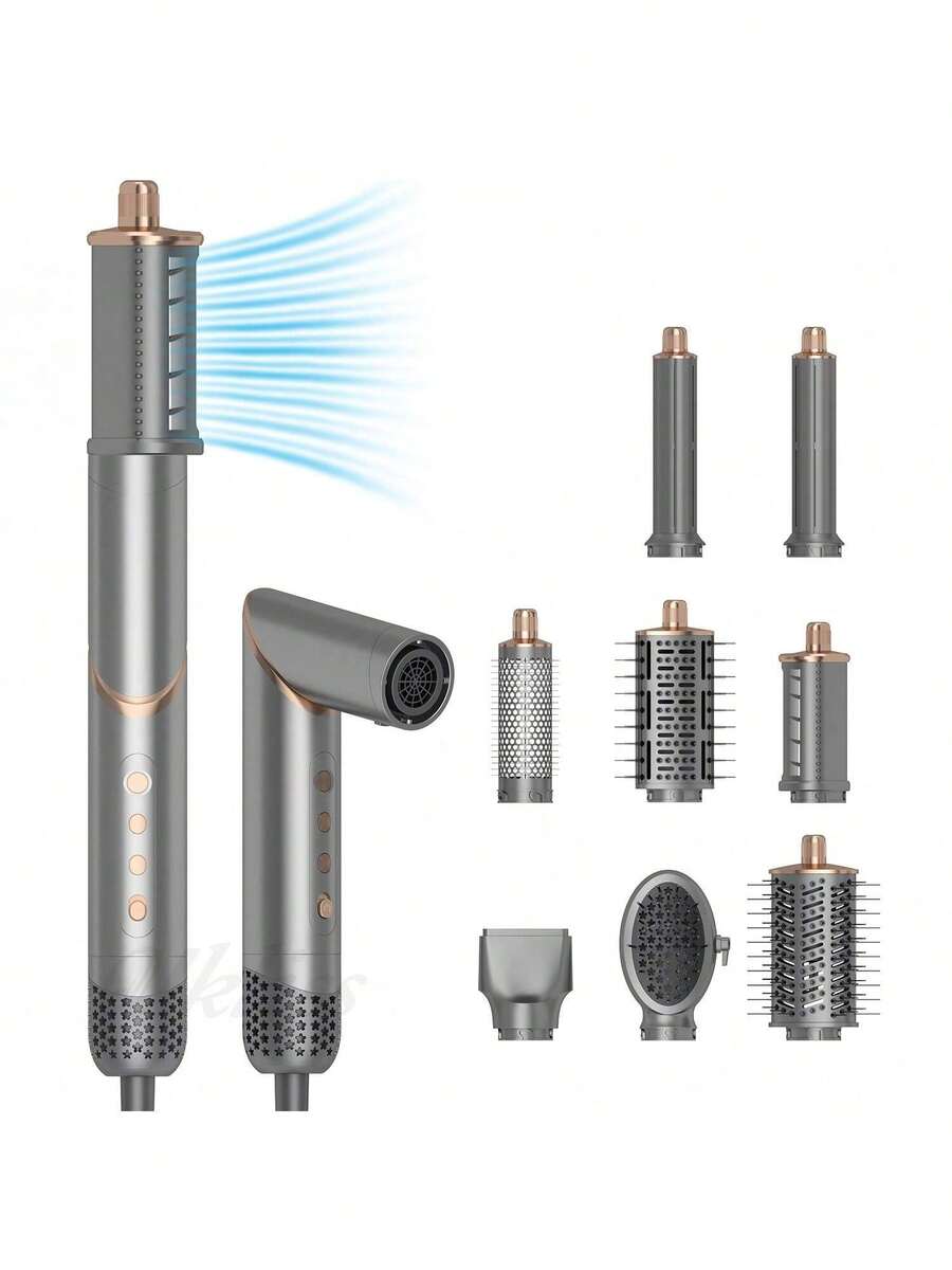 UKLISS 8-In-1 Foldable Multifunction Hot Air Brush, High-Power Hair Dryer With Negative Ions, Fast Drying & Intelligent Heat Control - Grey - View 1