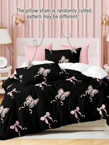 三件套奢华水钻豹纹蝴蝶结床上用品套装(1个被套+2个枕套,不含被芯),柔软聚酯纤维,适合卧室、主卧、客房,四季皆宜。 - 彩色 - 查看 2