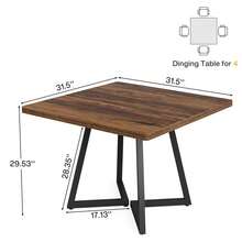 LITTLE TREE Square Dining Table Set Of 6, 31.5" Industrial Dinner Table With Metal Base, Kitchen Table For Dining Room, Small Space, Apartment - Brown - View 2