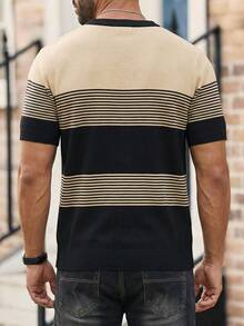 Camiseta de punto de manga corta casual de playa para hombres - Negro - Ver 7