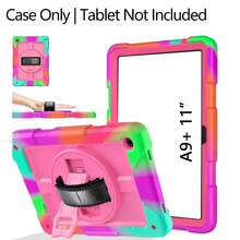 1pc Shockproof Tablet Case For Tab A9+ Plus 11 Inch 2023 (X210/X216/X218) With Rotating Stand And Hand Strap, Black; Tablet Case Compatible With Ipad (A16) 11th Gen 11 Inch 2025 / IPad 10th Gen 10.9 Inch 2022 With Pencil Slot, Hybrid Protective Cover With Pencil Slot; Compatible With Ipad 9th/8th/7th Gen And IPad 10.2 Inch 2019-2021 - Black & Green - Colorful Rose Red - View 1