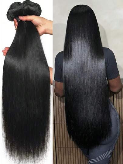 Brazilian Straight Bundles Human Hair Natural Black 12A Grade  Unprocessed Real Human Hair Extensions For Women Thick Remy Virgin Hair Extensions Natural Color