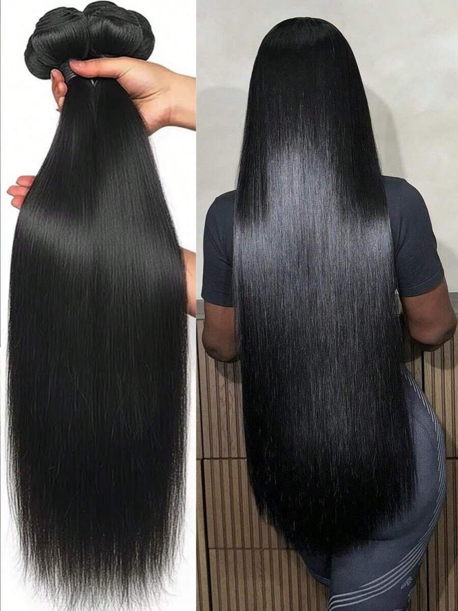 Brazilian Straight Bundles Human Hair Natural Black 12A Grade  Unprocessed Real Human Hair Extensions For Women Thick Remy Virgin Hair Extensions Natural Color - Natural Black - Xem 1