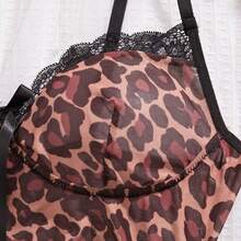 两件套豹纹蕾丝拼接性感内衣套装，舒适吊带睡裙和露背连衣裙，女士款 - 彩色 - 查看 4