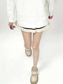 1-2 Pairs Spring/Summer Rhinestone White Tights, Lolita Style Black Bow Tie Stockings - Multicolor - View 6