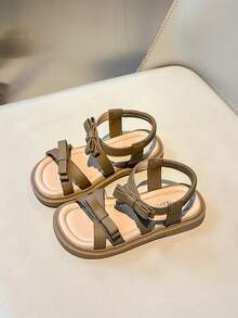 1 Pair Girls' Bow Decor Anti-Slip Open Toe Flat Sandals, Suitable For Family Dinners, Children's Play Areas And More - Brown - View 3