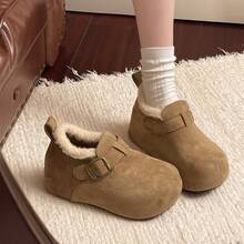 2025 Invierno Nuevas Zapatos de Algodón  Retro Versátiles de Moda Forrados de Fleece Cálidos Pequeños de Suela Gruesa que Aumentan la Altura de Cobertura Completa - Caqui - Ver 5