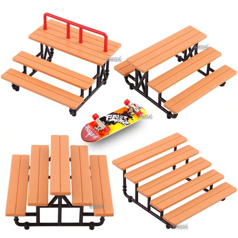 1PC Set/Multicolor Optional - New Step Finger Skate Park Wood Grain Prop Assembly Set With Fingerboards & Mini BMX Bike - Finger Sports Hobby Toy - Street Park Novelty Fidget Desktop Play - Wood Grain Street-Style - ABS & Simulated Wood Texture