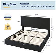 Allewie Full/Queen/King Bed Frame, Upholstered Platform Bed, Adjustable Vertical Channel Tufted Headboard, Corduroy Fabric, Modern Low Profile, Wooden Slats, No Box Spring Needed, Easy Assembly, Black - 黑色 - 查看 10
