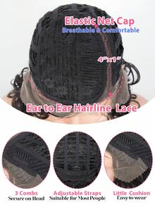 QVR QUEEN VIRGIN REMY QVR 100% Human Hair Curly Wavy Lace Front Bobo Wig, Side Part, Pre-Plucked, 150% Density, Transparent Lace Front Bobo Wig, Deep Lace Parting, Gift For Family And Friends, Gift For Mom - S1 - View 5