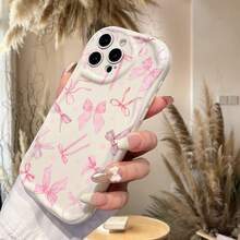 1pc Minimalist Bow Element Pattern White Cream Water Wave Thick Anti-Drop High-Precision Lens Protection Phone Case, Compatible With Iphone 17/17 Pro/17 Pro Max/17 Air/16/11/16 Pro/16 Plus/16 Pro Max/16e/15 Pro Max, Galaxy S25/S25 Plus/S25 Ultra/A05/A05S/A06/A07/A16/A17/A23/A32/A52/A53, OPPO A16/A17/A18/A57/A58/A78/A98/A60/A3X 4G, Vivo Y20/Y21/Y36, Suitable For Fashion Enthusiasts