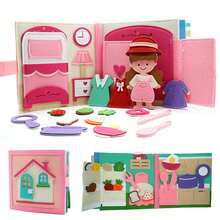 蒙特梭利忙碌板毛毡忙碌书，学前学习基本生活技能活动故事书，感官教育玩具，适合作为幼儿生日和圣诞礼物 - 粉色 - 查看 2