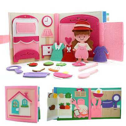 Montessori Busy Board Felt Busy Book, Preschool Learning Basic Life Skills Activity Story Book, Sensory Educational Toys, Suitable For Toddler Birthday And Christmas Gifts