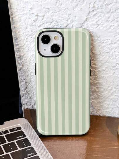 1pc Minimalist Artistic Colorful Striped Pattern Glossy 2-In-1 Phirim Hard Phone Case Suitable For Samsung/ 11/12/13/14/15/16/17 Pro Max