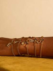 MECYLIFE 1pc Personalized Letter Charm Bracelet, Micro-Inlaid Letter Pendant Stainless Steel Knotted Bracelet, Unique Daily Jewelry - Yellow Gold - View 4