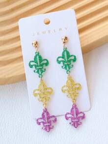 1 paire de boucles d'oreilles de carnaval en acrylique, boucles d'oreilles pendantes triples brillantes, bijoux cadeaux pour fête et festival (sans carte) - Multicolore - Voir 2