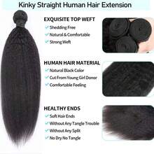 卷曲直发发束 真人发 Yaki 直发发束 卷曲直发真人发发束 12A 巴西原生真人发 自然黑 Remy 发接发 3 束 - Natural Black - 查看 3