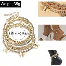 Layered Butterfly Anklet For Women Charms Butterfly Gold Silver Rhinestone Adjustable Cuban Anklets - 鍍金 - 查看 2