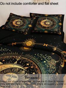 Bộ ga trải giường in kỹ thuật số họa tiết Mặt Trời, Mặt Trăng & Sao (1 ga trải giường + 2 vỏ gối, không bao gồm ruột gối), chất liệu sợi polyester mềm mại, thân thiện với da, phù hợp cho phòng ngủ, phòng ngủ chính, phòng khách, mọi mùa. - Nhiều màu - Xem 7
