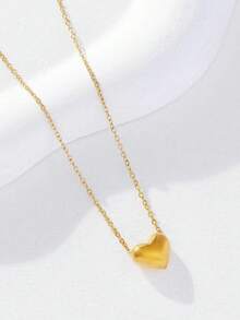 1 chiếc dây chuyền mặt dây chuyền hình trái tim 3D cổ điển, món quà thời trang để đeo hàng ngày. - Vàng - Xem 3