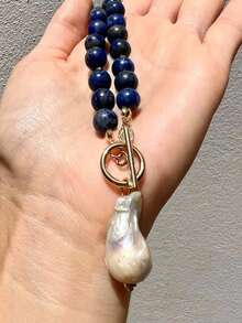 1pc Baroque Style Faux Pearl Geometric Beaded Copper Tone Necklace, Women, Suitable For Party, Gathering, Ceremony And Daily Wear - Multicolor - View 4