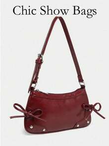 Vintage Schleifendekor Riemen Rot Leopardenmuster Schulter Achsel Baguette Tasche, abnehmbarer Riemen Unterarm Umhängetasche, geeignet für Dates, Ausflüge, Straße, Party. Perfektes Valentinstags-Geschenk für sie, beste Valentinstags-Geschenkwahl. Kann auch als Geschenk zu Thanksgiving, Halloween, Weihnachten verwendet werden. - Bordeaux - Übersicht 6