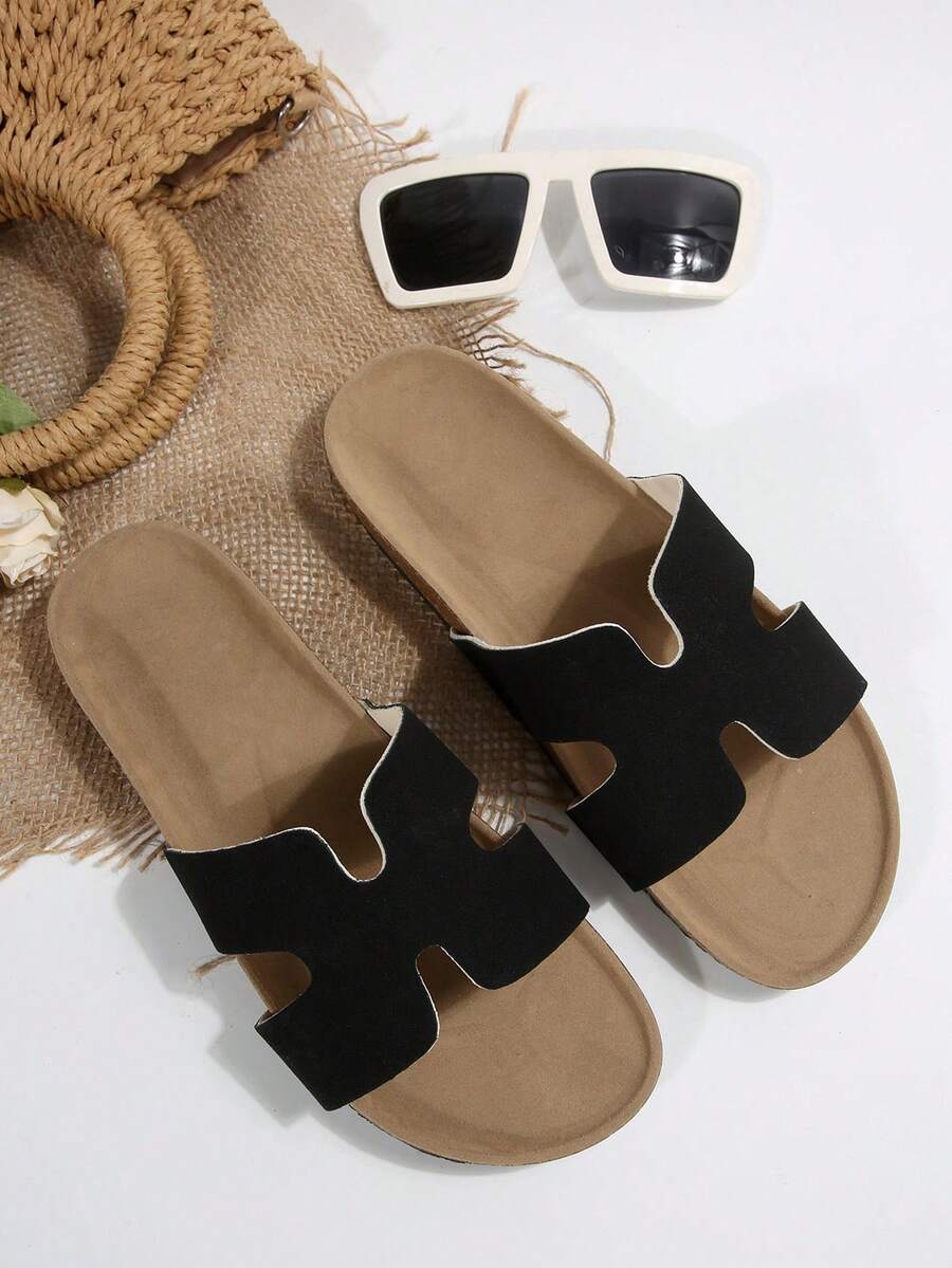 New Fashion Single Buckle White Women Flat Mule Sandals,Spring Summer Outfits - Black - View 1