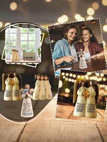 1pc Friendship Angel Decor With Star, Resin Sisters Sculpture, Classic Style With Inspirational Quote, Indoor Tabletop Or Outdoor Garden Decoration, Thoughtful Gift For Best Friend - Multicolor - View 3