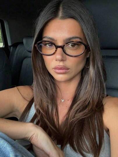 1pc/Set Retro Small Oval Frame Glasses, Personalized Street Snap Button Concave Transparent Glasses, Chic Small Frame Glasses For Women, Minimalist Fashion Korean Style Versatile Ladies Eyewear Accessories