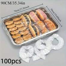 100个一次性特大透明食品盖，防尘食品盖，多种尺寸可选，透明厨房储物盖，适用于面包、水果、零食和甜点，厨房冰箱剩菜盘，水果食品塑料密封盖，防异味、防漏、防尘，冷冻室盖，冰箱盖，厨房用品 - 彩色 - 查看 3