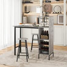 GOFLAME 3PCS Bar Table & 2 Stool Industrial Kitchen Dining Set W/ Wine Rack Glass Holder - Grey - View 9