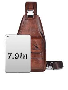 2pcs/1pc Sling Bag, Shoulder Bag, Men's Handbag, Wallet, Card Holder, Waist Bag, Chest Bag, Student Bag, Made Of PU Material, Large Pockets, High Capacity, With Earphone Jack, Casual & Simple Design, Fashion Bag, Commuter Bag, New Business Men's Bag, Weekend Overnight Bag, Suitable For Business Travel, Shopping, Sports, School Commute, Great Gift For Friends And Family Phone Bag - Burgundy - View 6