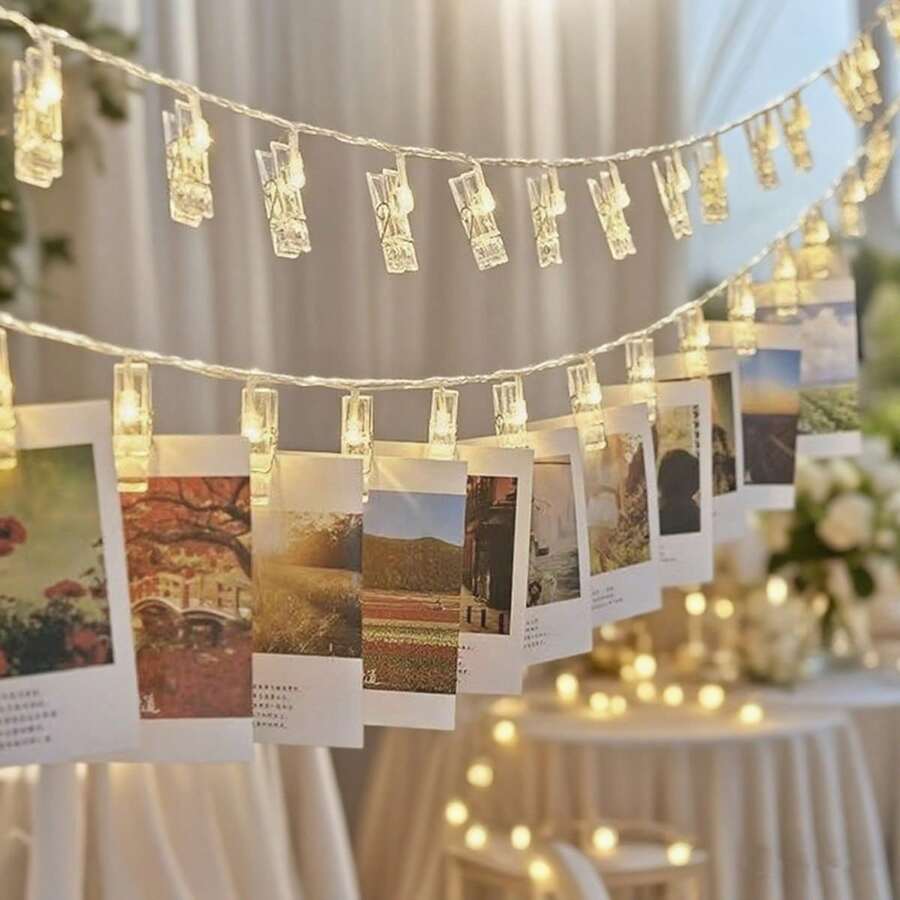 1串10/20/40 LED照片夹灯串，暖光电池供电，浪漫仙女灯，适用于生日、婚礼、主题装饰、家居、派对、卧室、客厅