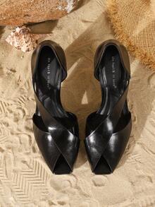 On feet& in love Women's Fashion Elegant Square Toe Asymmetric Chunky Heel Sandals