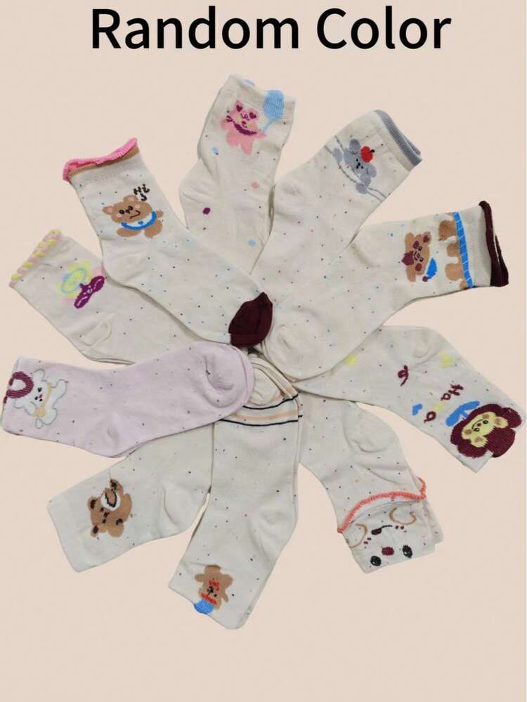 1 par/3 par/5 par/10 par söta tecknade kanin- och björnmönster i kontrasterande spets, mjuka och bekväma, lämpliga för alla årstider, mångsidiga för söta och vardagliga outfits - Multifärgad - Visa 7