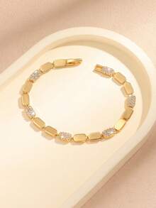 1 chiếc vòng tay bằng đồng mạ vàng 18K đính đá Cubic Zirconia, thiết kế dành cho nữ, sang trọng, thanh lịch, phù hợp để đeo hàng ngày và làm quà tặng, thích hợp cho mọi mùa, chủ đề Giáng sinh. - Vòng tay đá zircon - Xem 4
